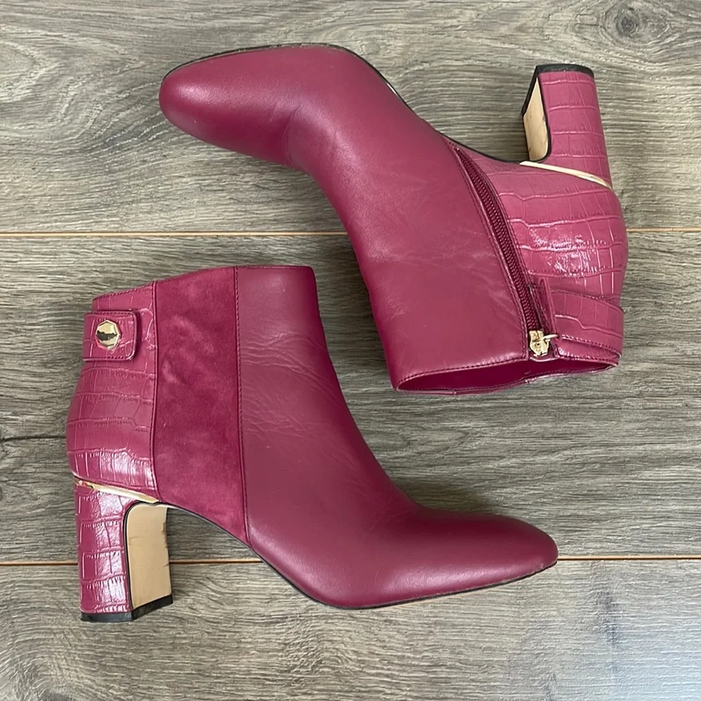 White House Black Market Berry Red Block Heel Ankle Boots